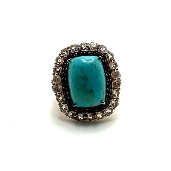 Paul Deasy Turquoise & Blue Sapphire Cocktail Sterling Silver Ring Size 8 - Picture 2 of 4